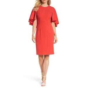 Eliza J women's Cape Sleeve Knee Length Ruffle Sleeve Dress In Red Size 4 $149